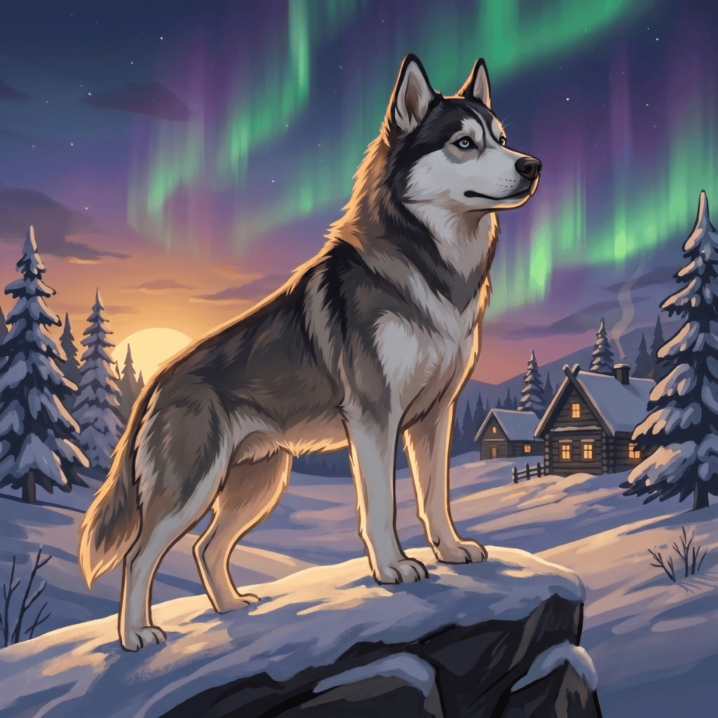 Husky Siberiano na Neve Ártica - Card do Álbum PomoDog