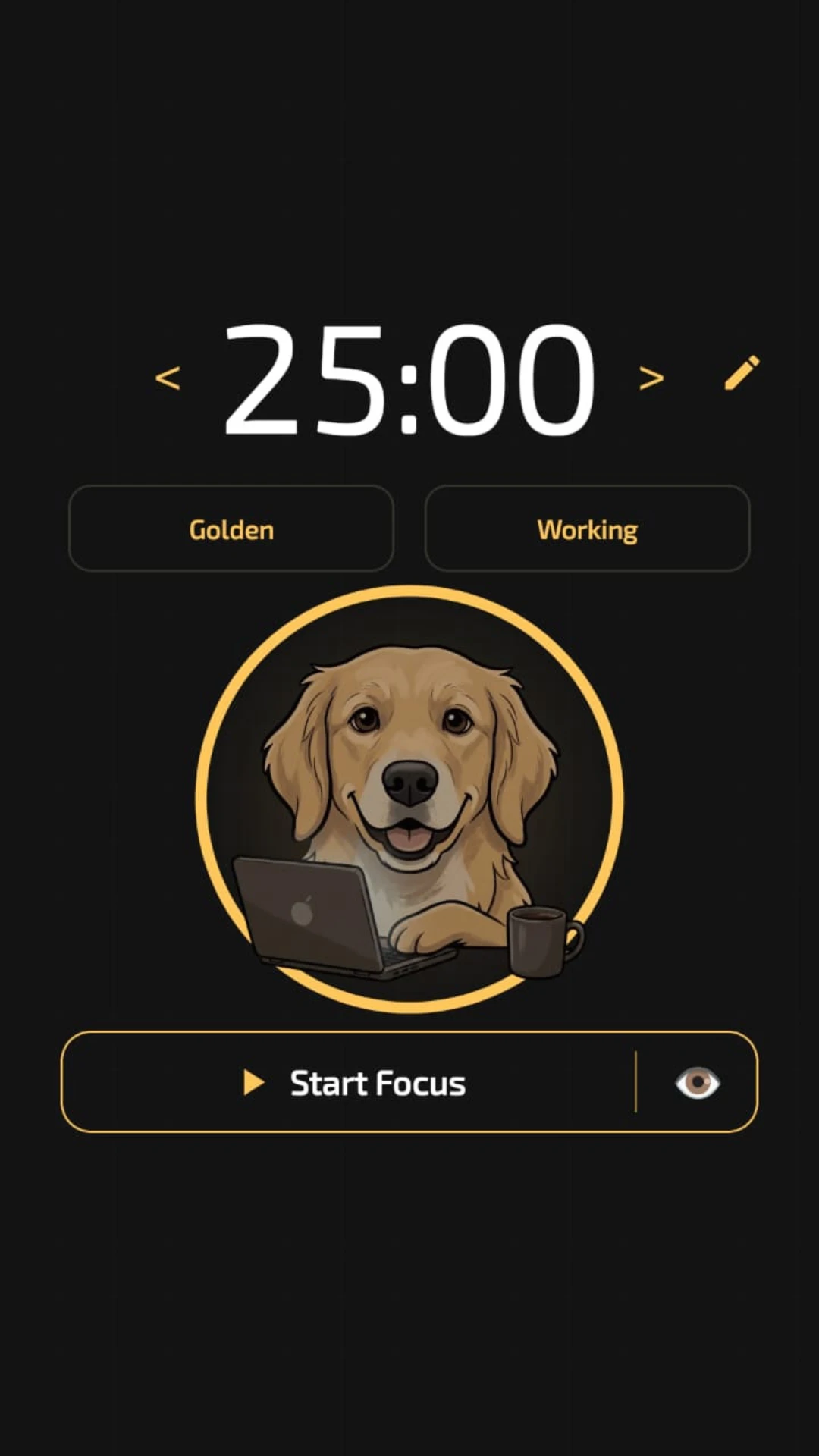 Modo Deep Focus PomoDog Tela Limpa